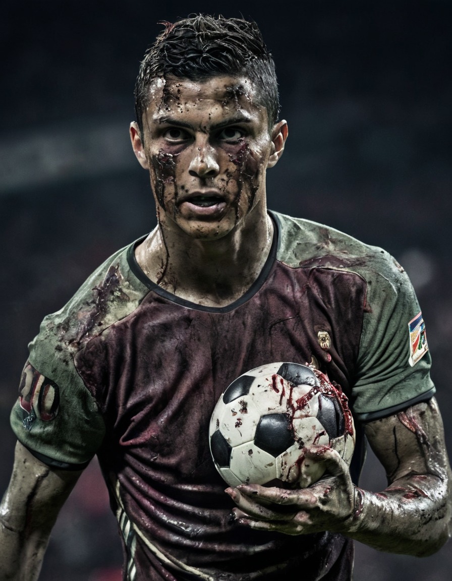 cristiano ronaldo, zombie, football, tattered jersey, decaying skin, celebrities