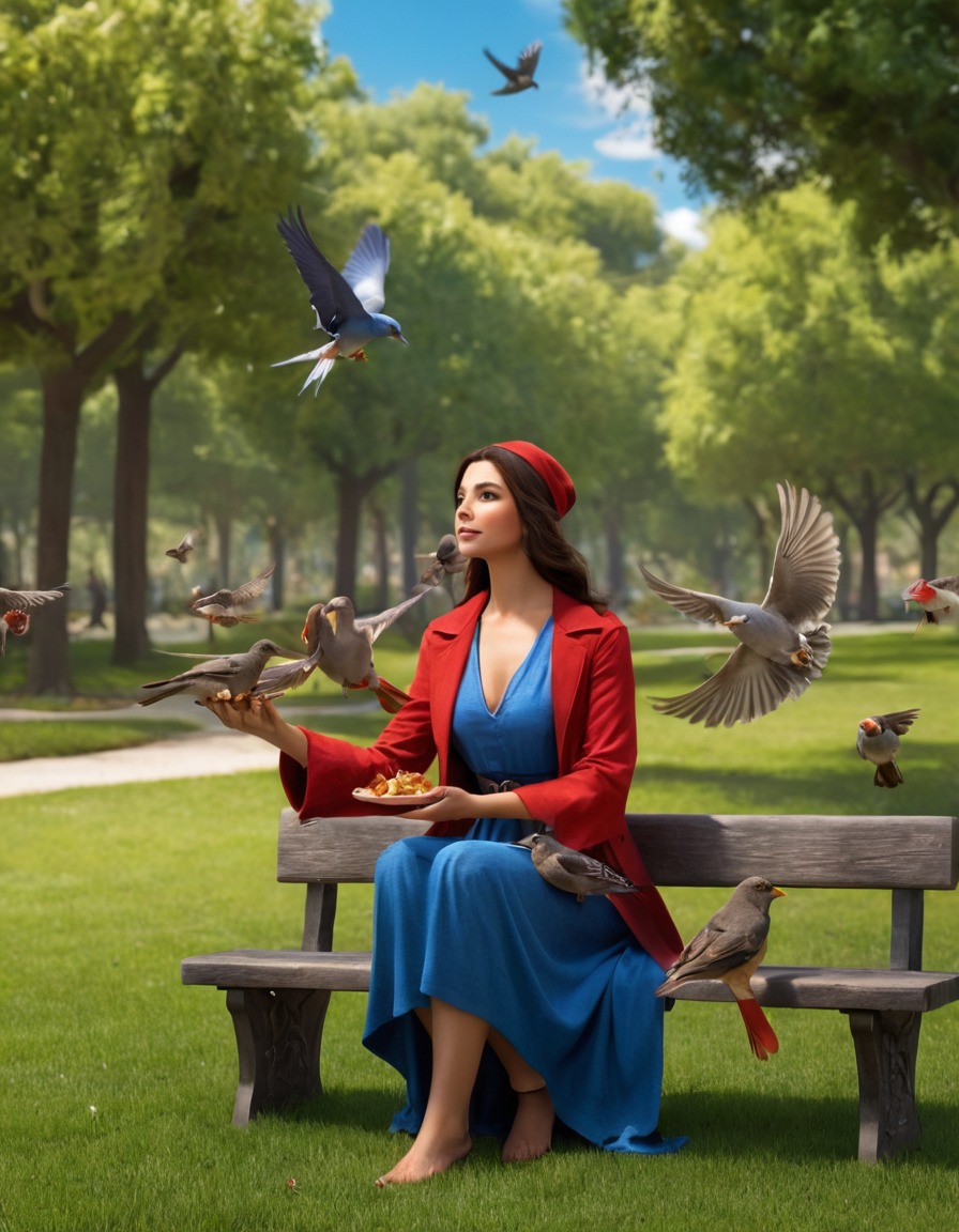 elektra, park, birds, peaceful, nature, tranquility, superhero, superheroine, bikini