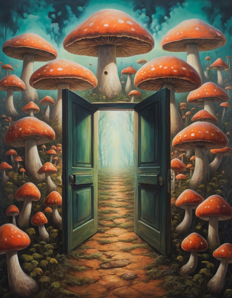 fantasy, magical, dimensions, portal, mushrooms, surreal