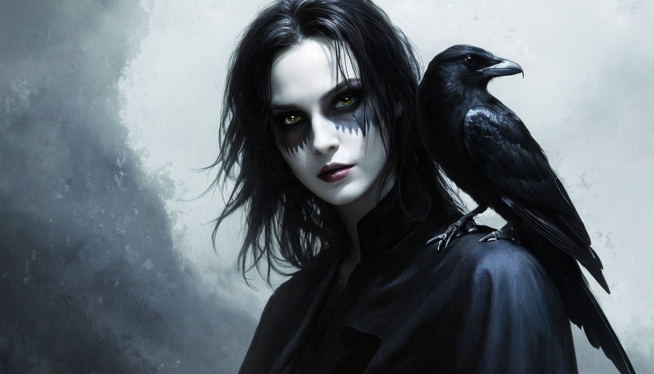 fanart, digitalart, digitalpainting, horror, gothic, portrait, moviefanart, thecrow, dailychallenge, aiartcommunity, midjourney, midjourneyai, midjourneyart, midjourneyartwork, midjourneyaiart, midjourneycommunity