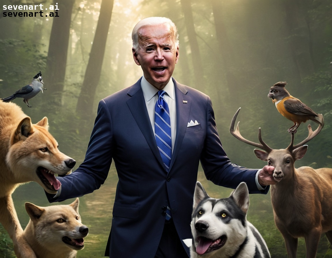 fantasy, political satire, fairytale, talking animals, comical quest, joe biden, usa