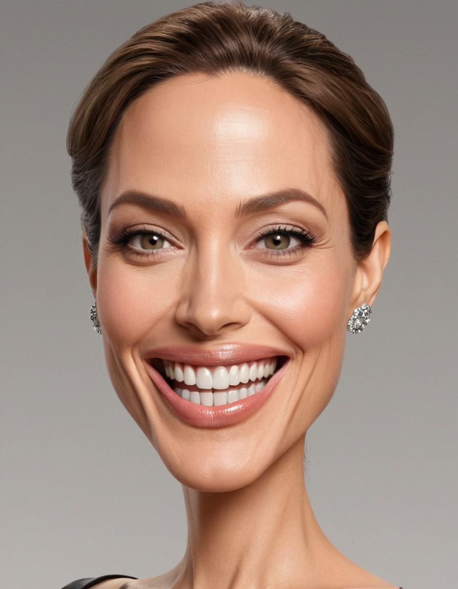 angelina jolie, caricature, big head, crazy smile, celebrity, actress