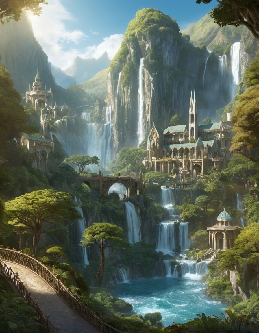 fantasy, rivendell, elves, nature, architecture, john tolkien, tolkien