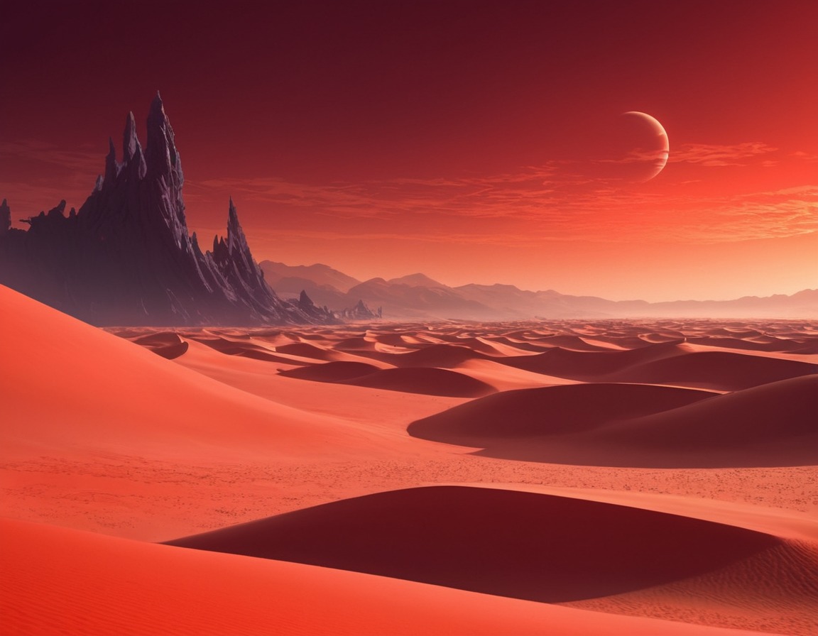 desert, landscape, dune world, painting, red sky, dune