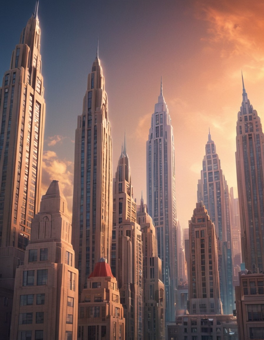 cityscape, skyline, art deco, architecture