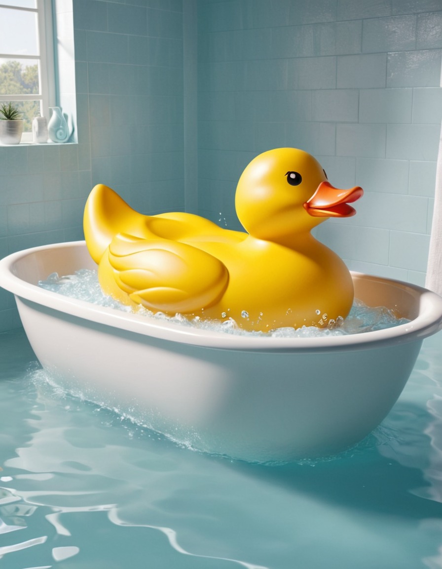 art installation, giant duck, rubber duck, bath tub, strange, public art, quirky