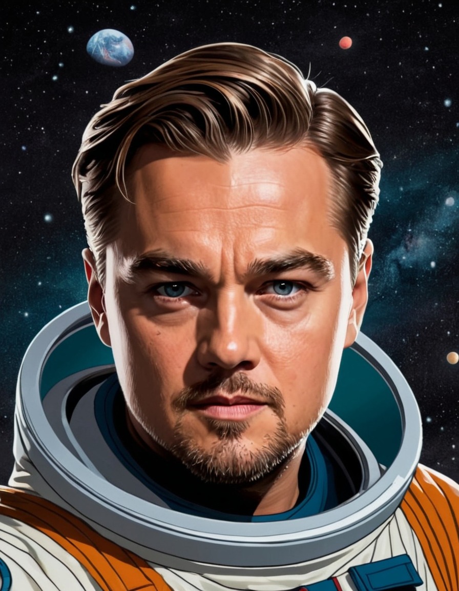 leonardo dicaprio, space exploration, futuristic, portrait