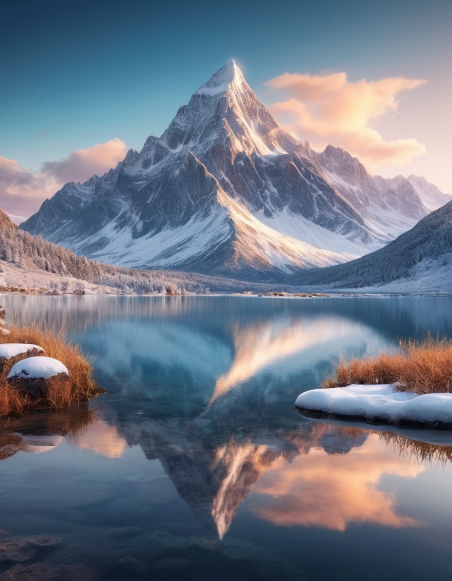 mountain, reflection, snow-capped, lake, nature, landscape, serenity