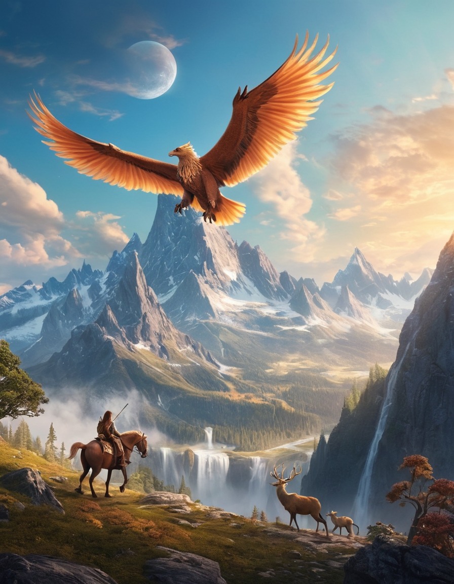 mountains, majestic, magical creatures, soaring, fantastic