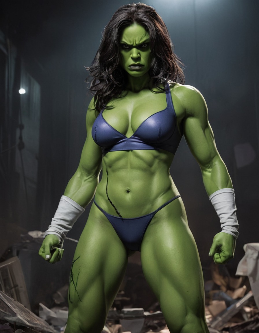 she-hulk, marvel comics, superhero, confident, ripped clothes, battle