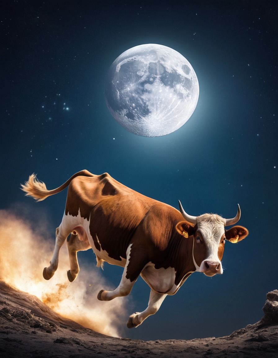 cow, moon, nursery rhyme, fantasy, surreal, children's literature