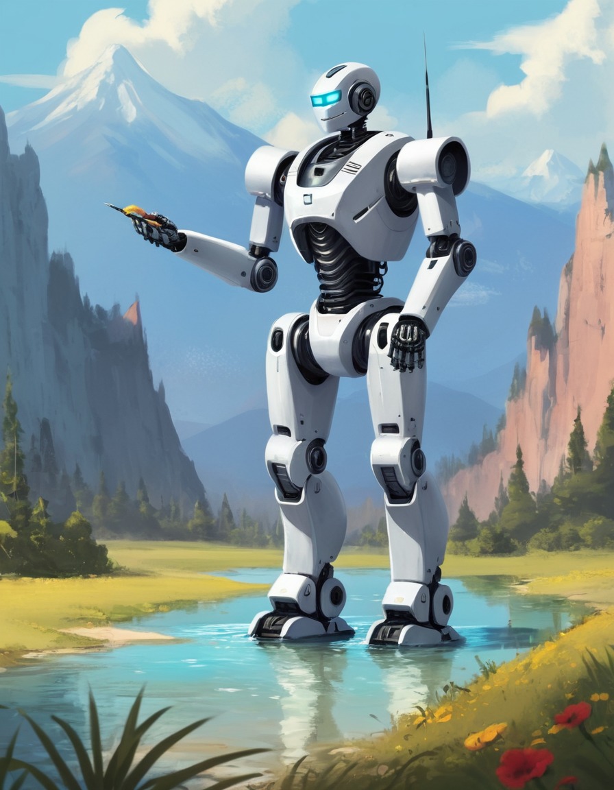 robot, painting, landscape, creativity, technology, robots