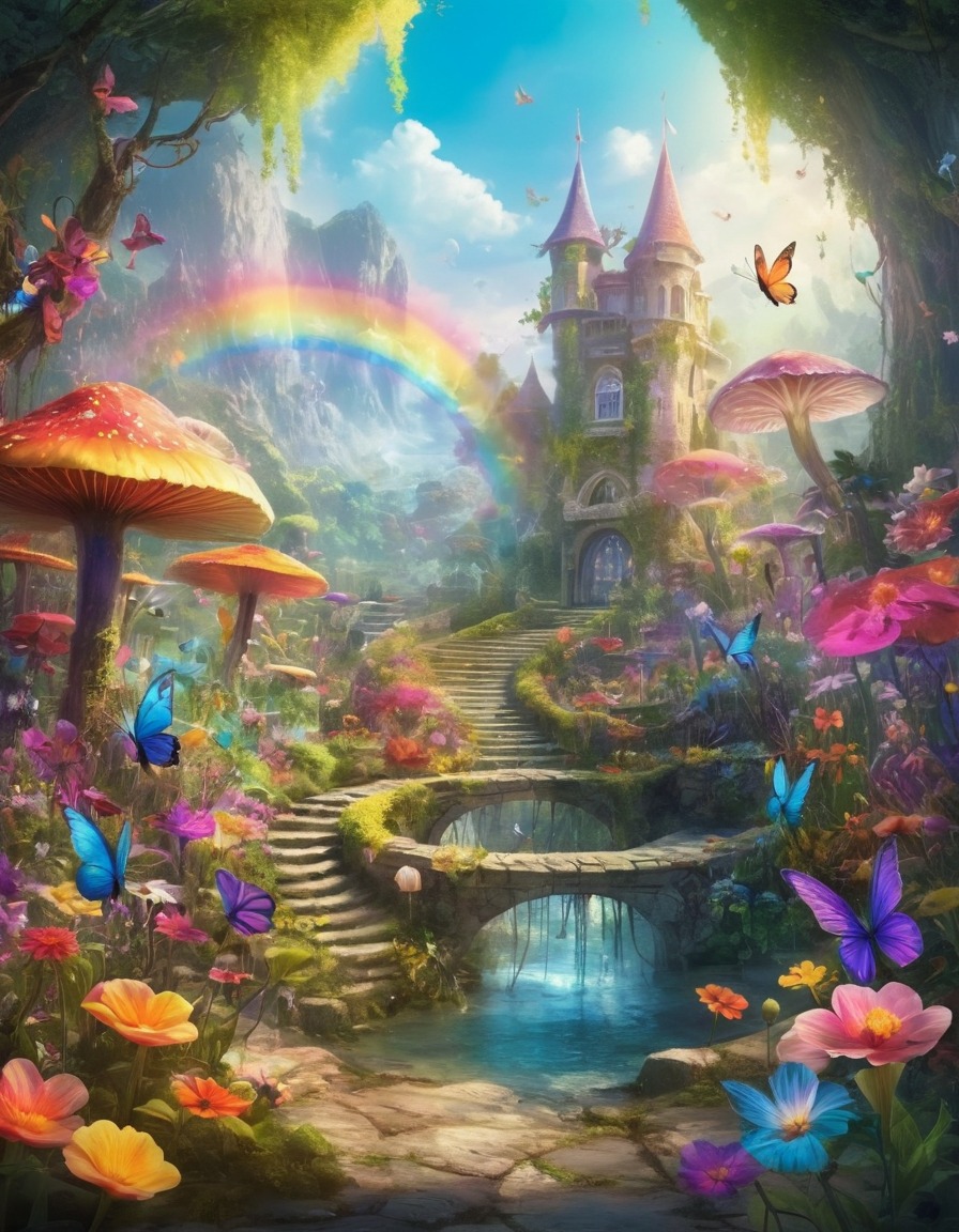 fantasy, colorful, flowers, fairies, mystical, fantastic