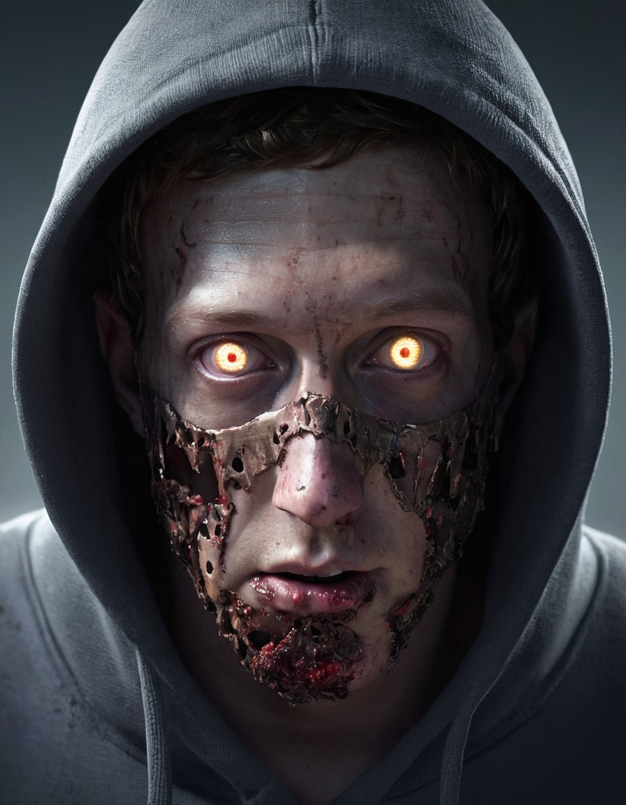 mark zuckerberg, zombie, eerie, hoodie, glowing eyes, celebrities