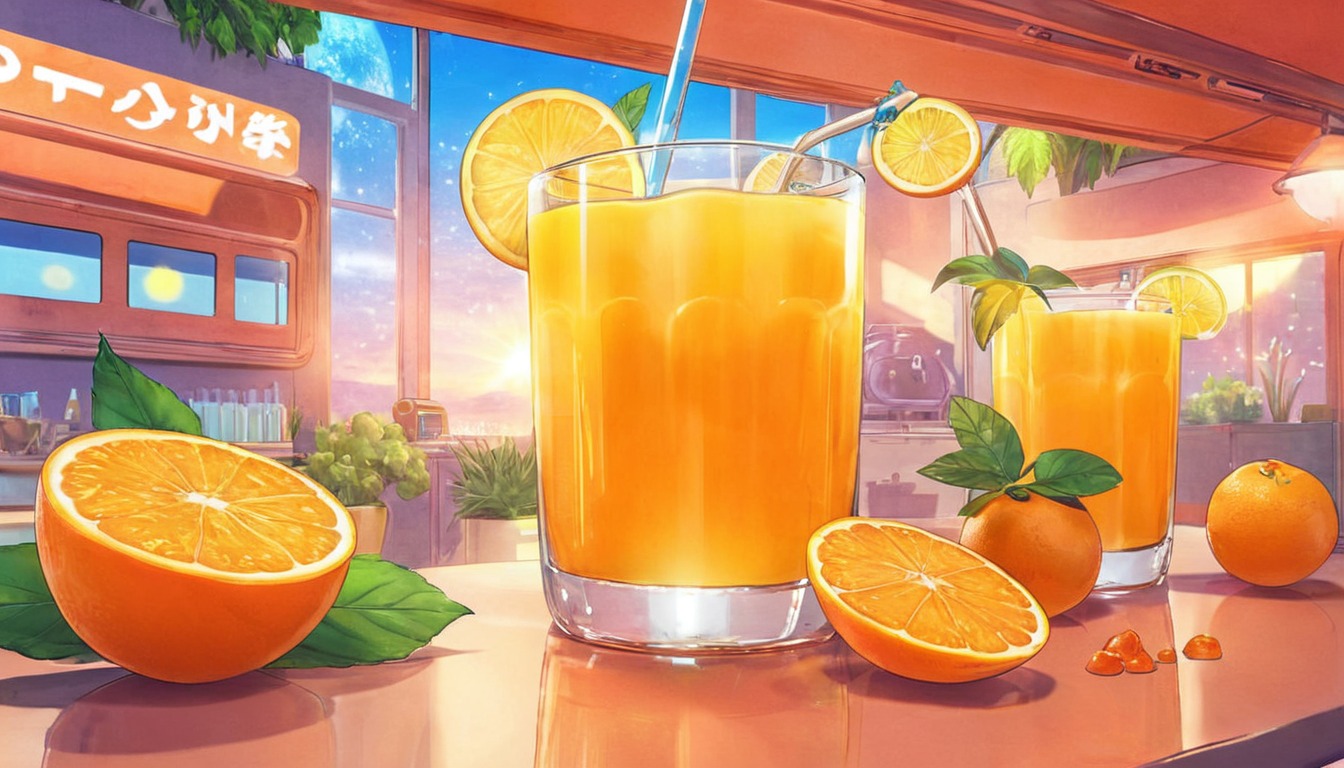 anime, wallpaper, dreamup, digitalart, fanart, digitalpainting, juice, orange, orange_juice, orangejuice, restaurants, ai_art