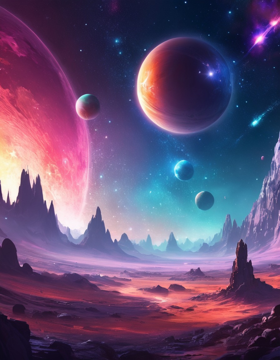 space, panorama, planets, stars, dreamlike