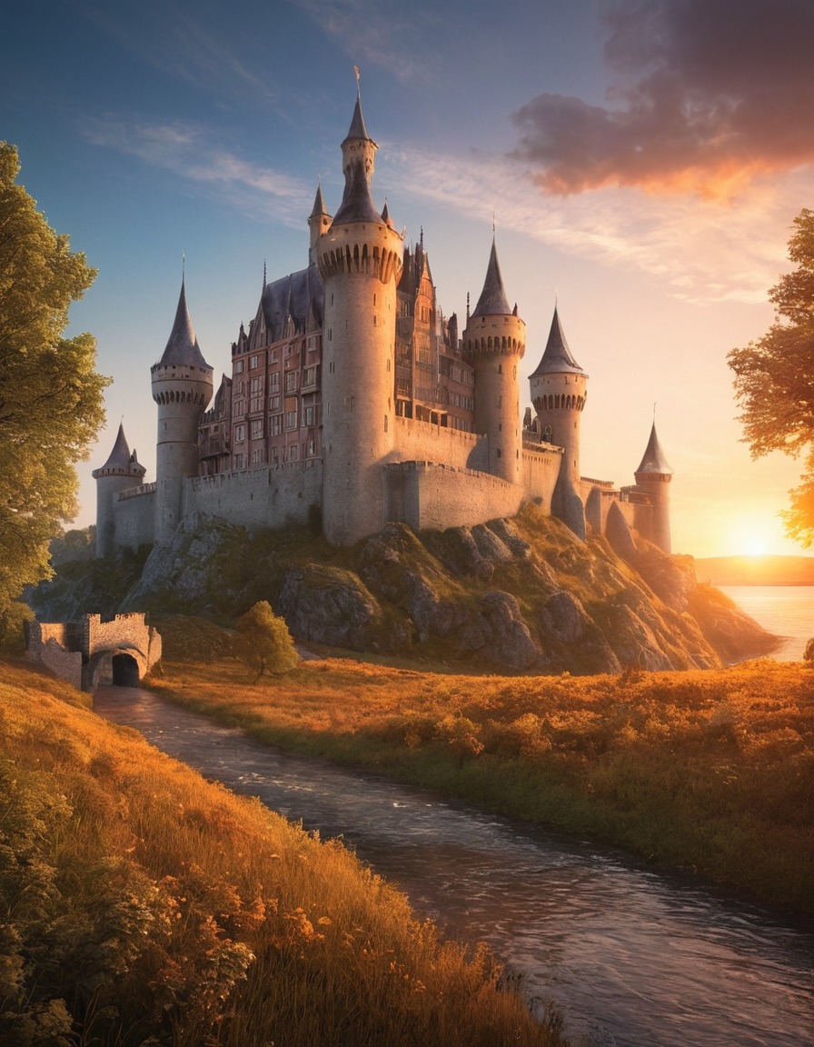 castle, historic, european, sunset, architecture