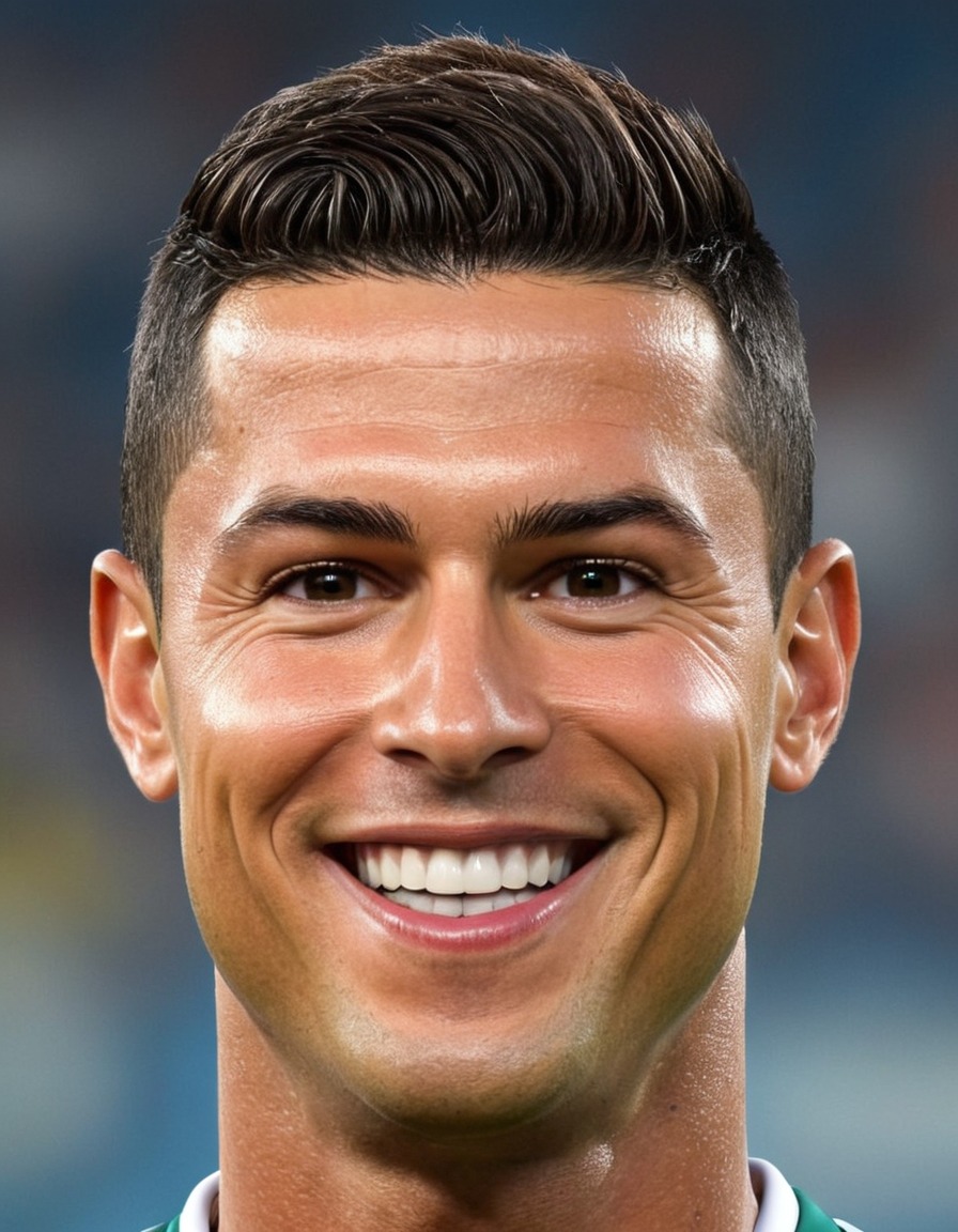 cristiano ronaldo, caricature, big head, crazy smile, portuguese footballer