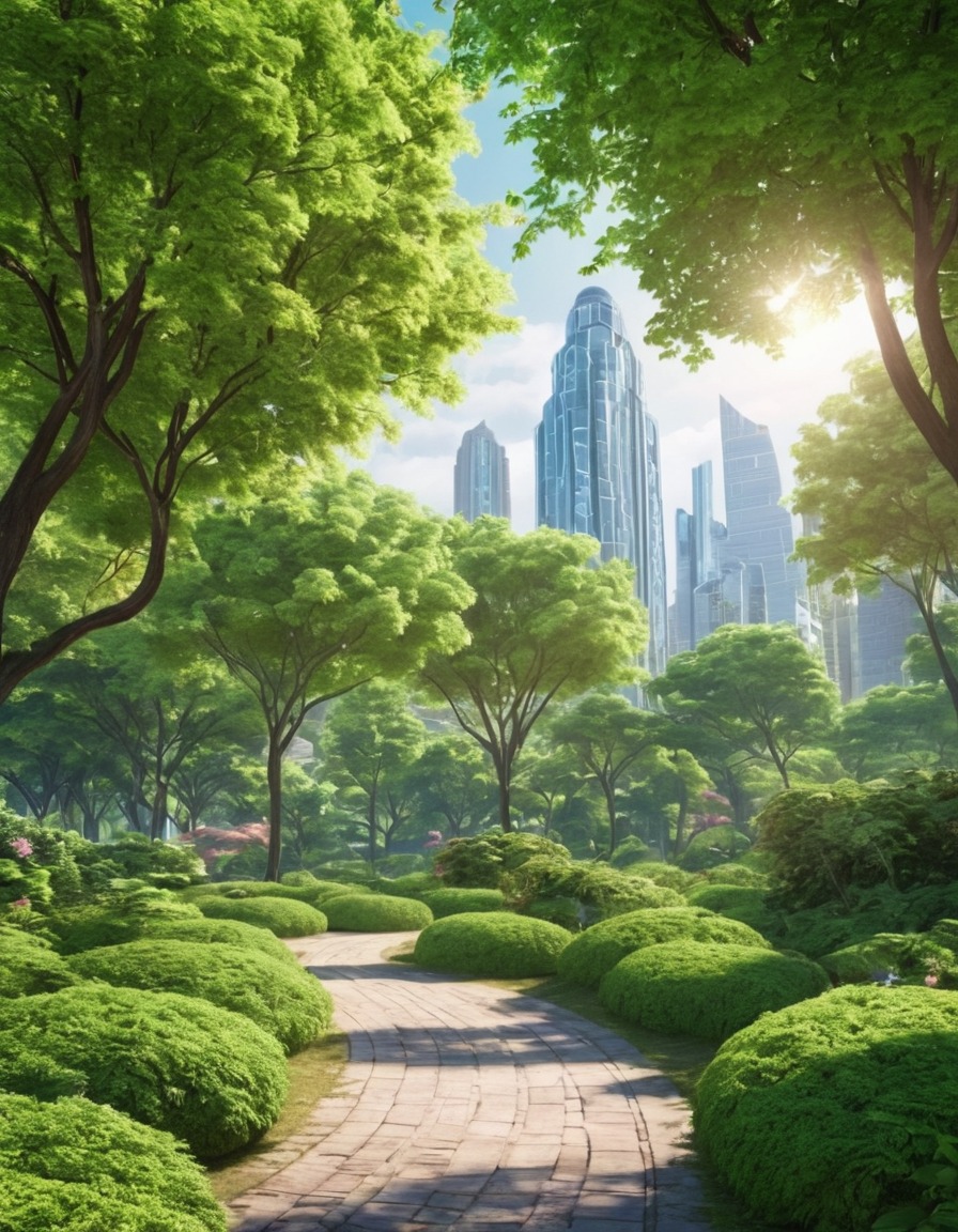 nature, urban, park, cityscape, greenery, skyscrapers, city