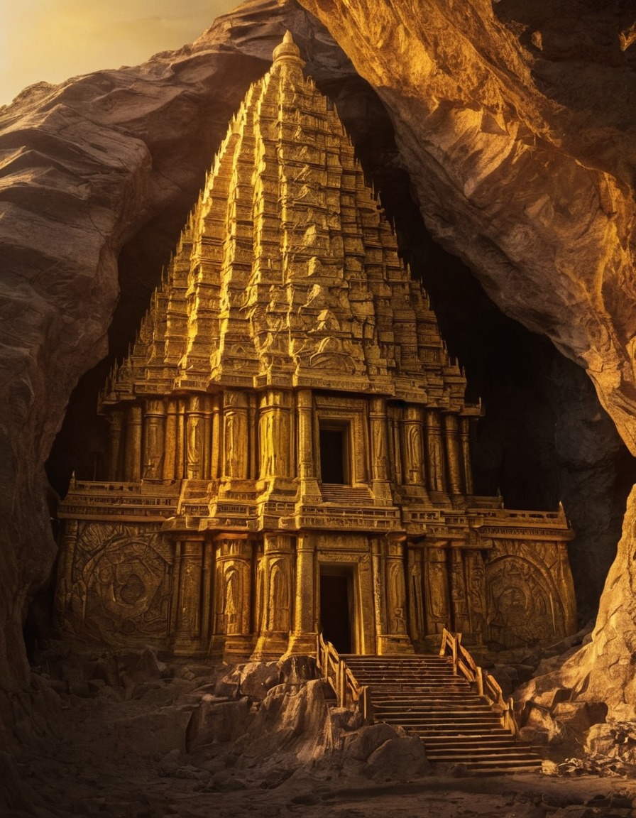 mystical, temple, cliff face, golden light, marvel, religious site