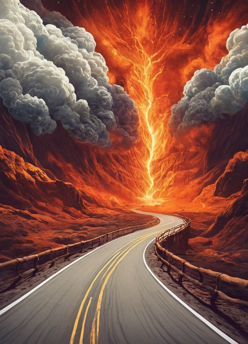 digitalart, wallpaper, dreamup, fiery, hellish, highway, highwaytohell, infernal, road, scary, collaborative_art, fixer_upper, ai_art, prompt_included, iterative_refinement, free_to_modify, remix_allowed, derivative_friendly