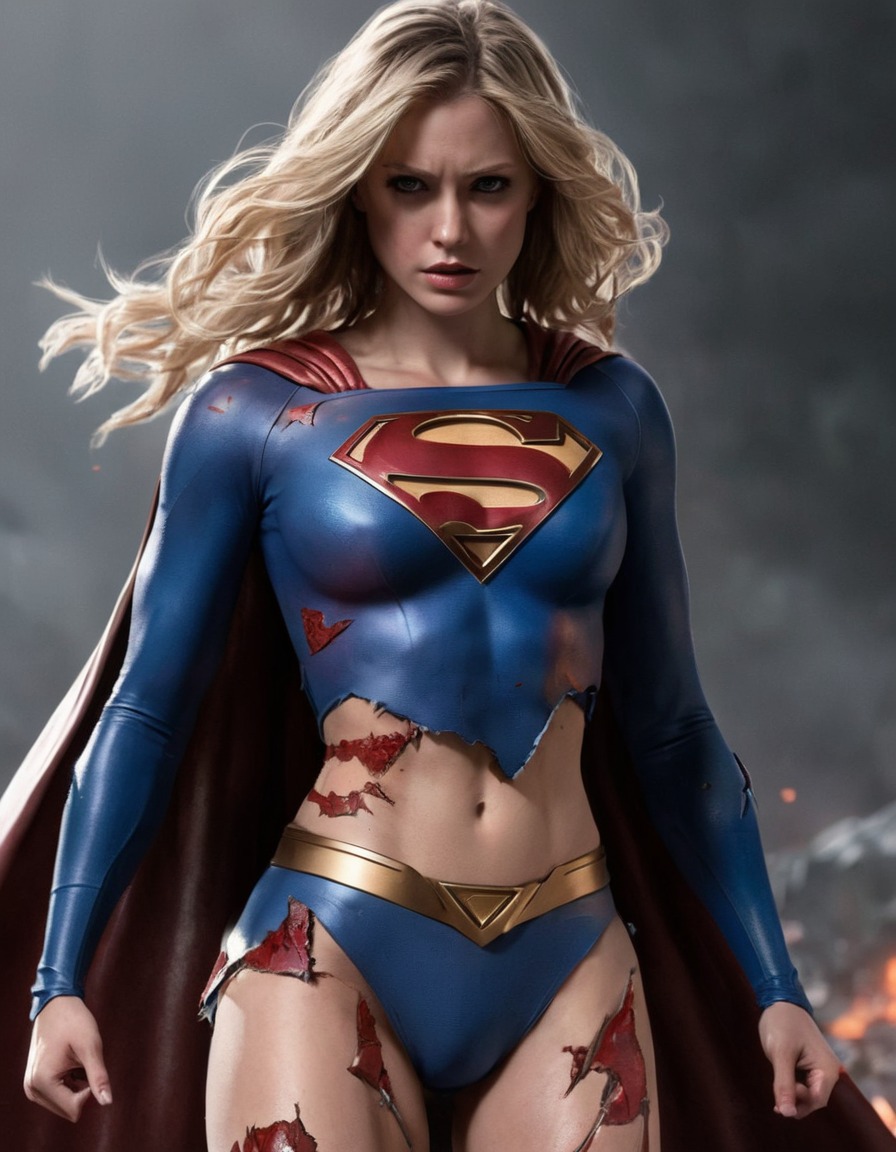 supergirl, superhero, illustration, battle, torn costume