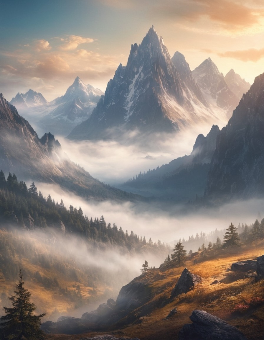 mountains, mist, morning, nature, landscape