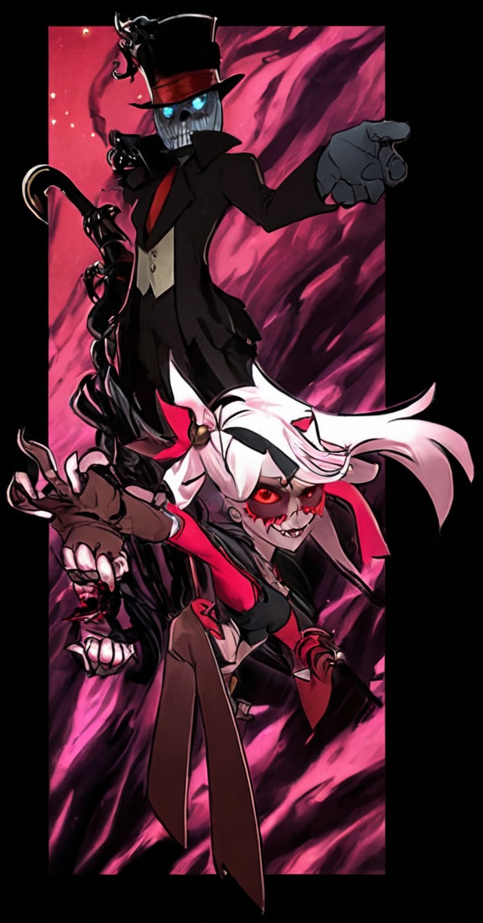 black, fanart, villainous, villainy, villanos, white, black_hat, henlp, angel_dust, hazbin_hotel