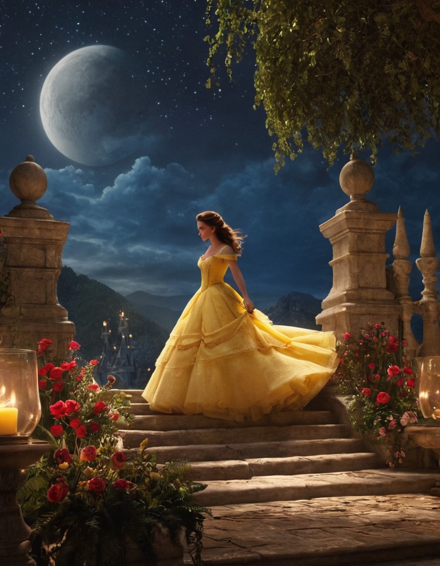 beauty and the beast (2017), beauty and the beast, enchanting, movie scene, romantic, emma watson, dan stevens