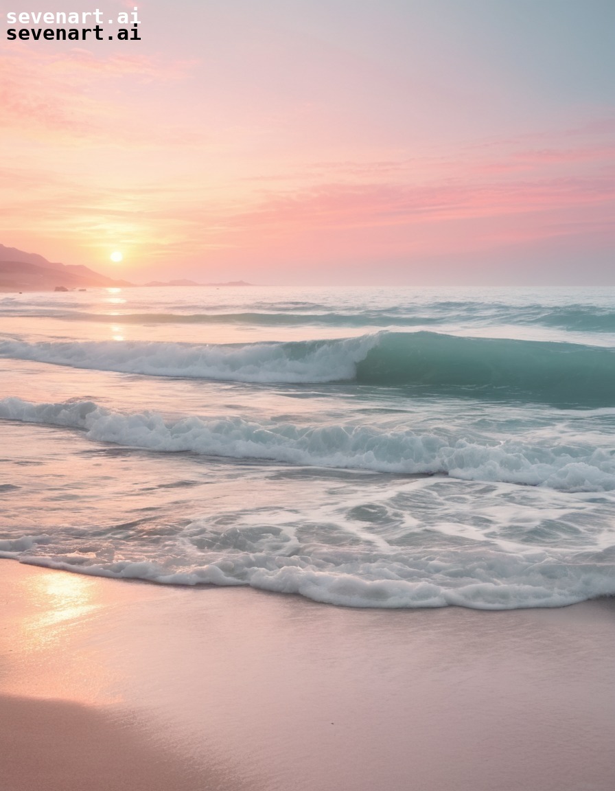 beach, sunrise, pastel skies, gentle waves, tranquil, nature