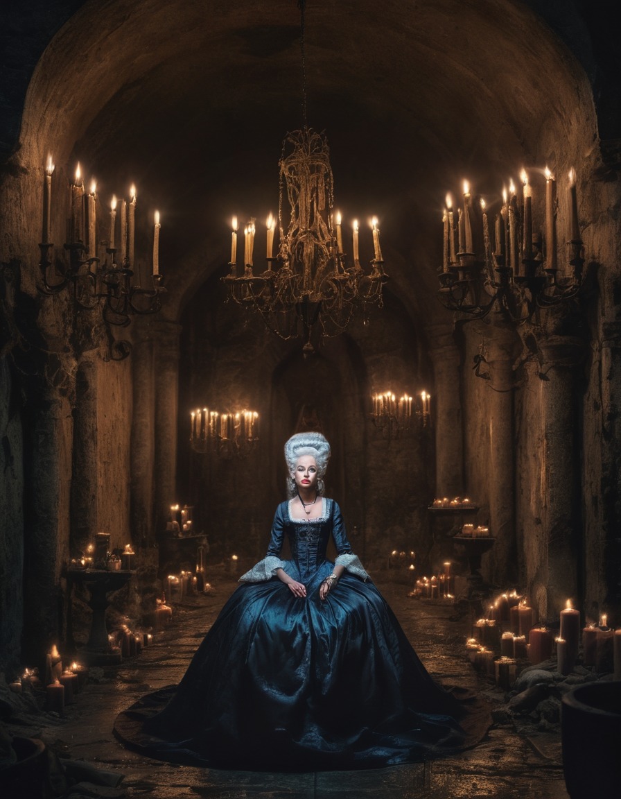 marie antoinette, gothic, underground lair, candles