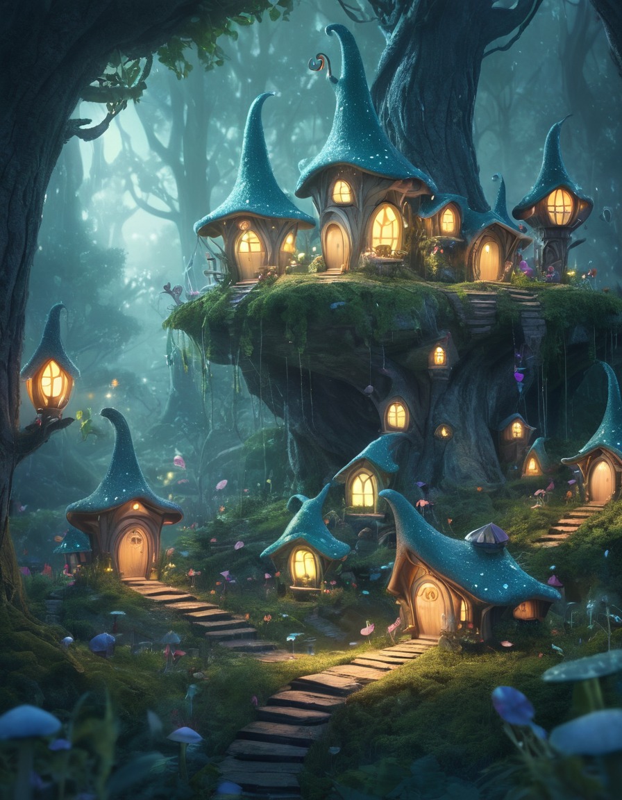 fantasy, fairy, village, forest, whimsical