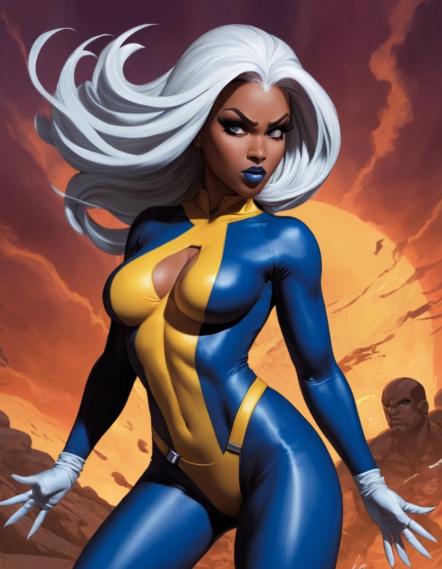 storm (x-men), superhero, powerful, provocative, commanding, fierce, pose, sexy, painted