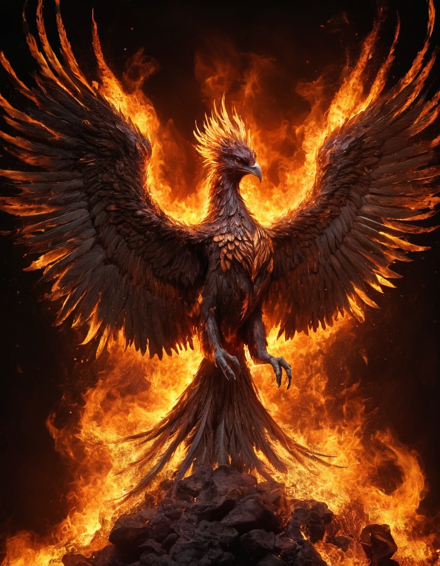 mystical, phoenix, mythical creature, rebirth, transformation, symbolism, legend