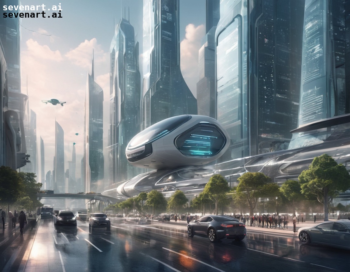 futuristic, smart buildings, autonomous vehicles, ai technologies, urban environments, ai world