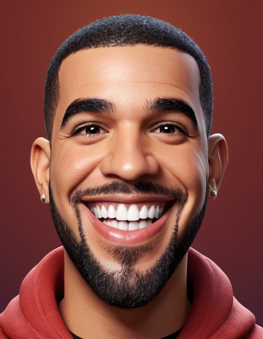 drake, big head, crazy smile, caricature