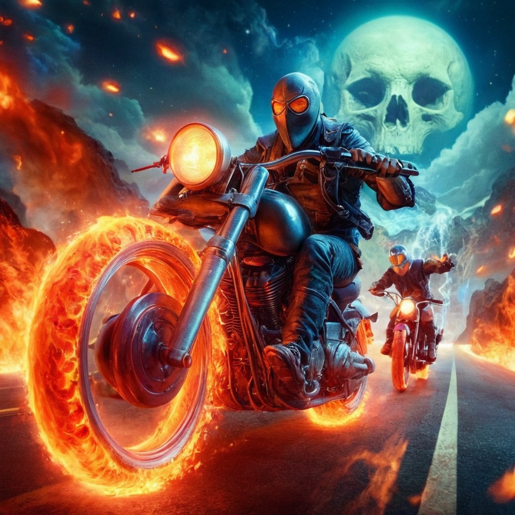 digitalart, fantasyart, horror, wallpaper, motorcycle, conceptart, epic, skull, apocalyptic, fanart, characterdesign, videogamefanart, pixelart, highwaytohell