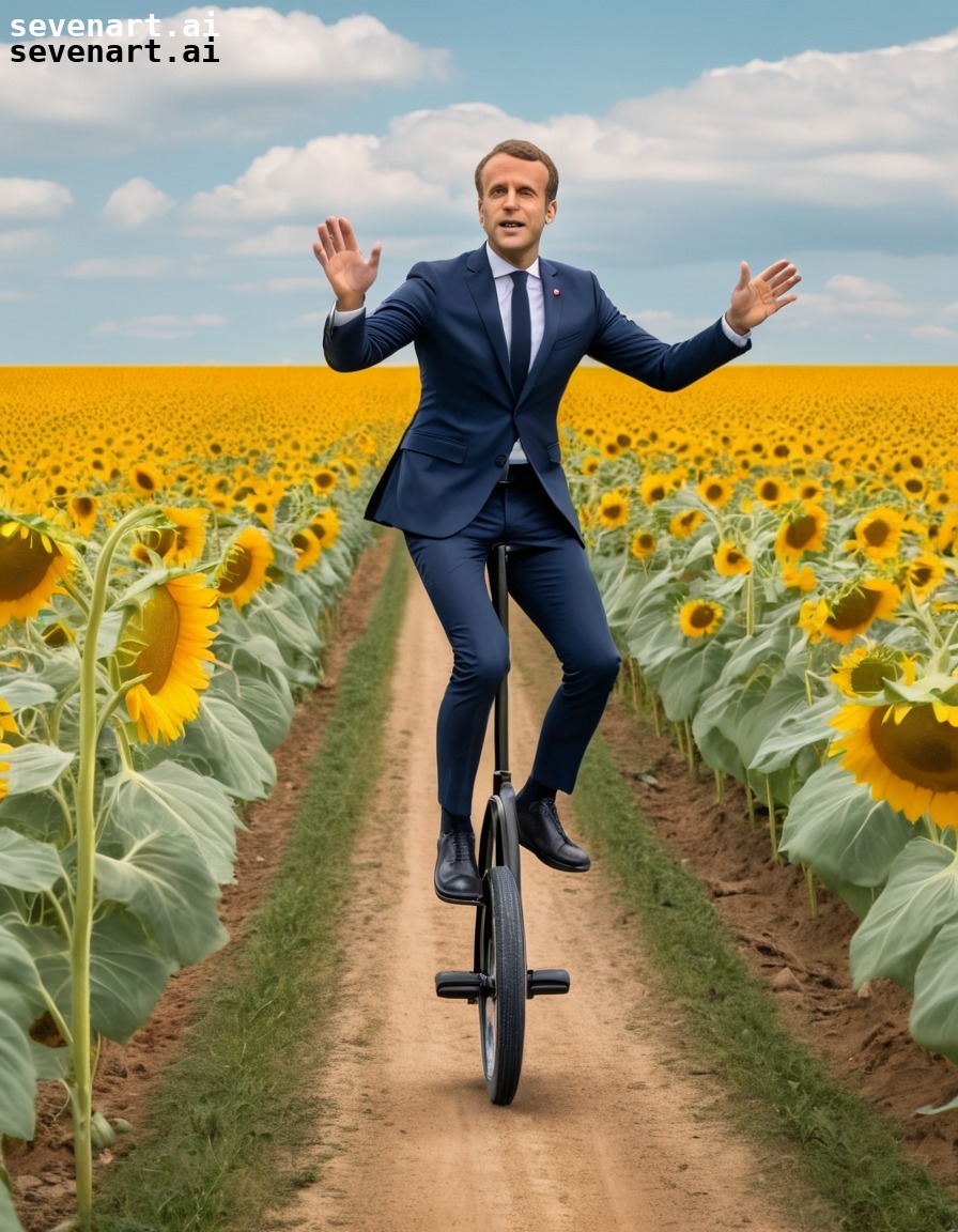 politics, french president, unicycle, sunflowers, leisure, emmanuel macron, france