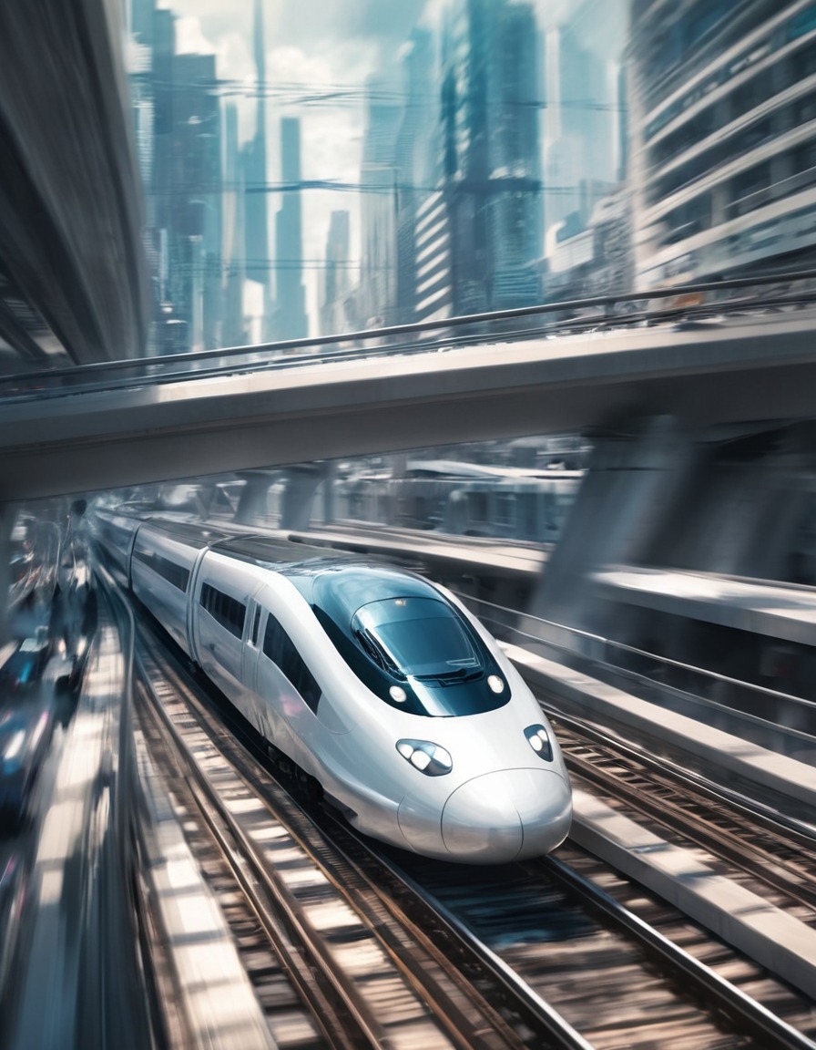 futuristic, high-speed train, cityscape, transportation, infrastructure, technology