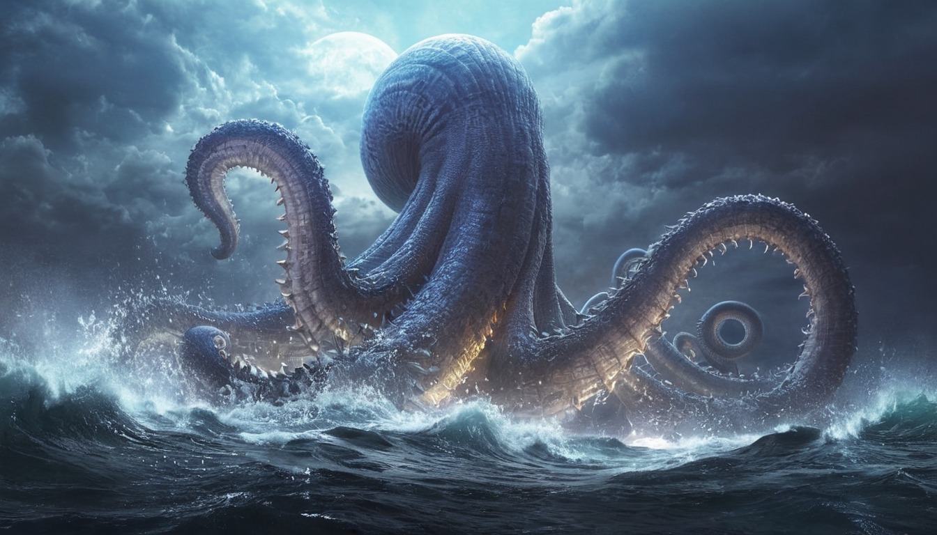 fantasyart, digitalpainting, monster, creature, sea, octopus, digitalart, horror, fanart, epic, artforsale, beast, dnd, fantasy, fantasycharacter, myth, squid, dndcharacters, adoptableoc, adoptablesopen, dailychallenge, adoptai, aiadoptable, midjourney, midjourneyart, midjourneyartwork