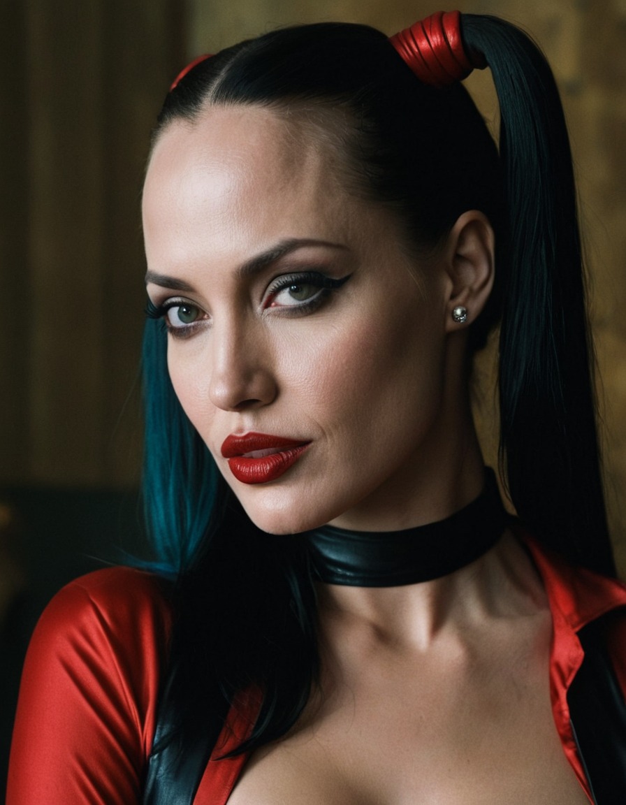 harley quinn, angelina jolie, dc comics, villain, actress