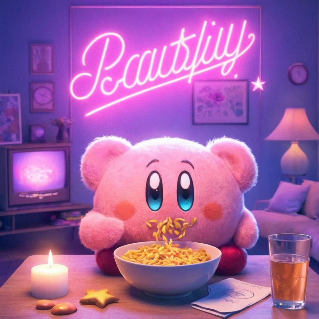 kirby, closeup, cute, noodles, sweet, with