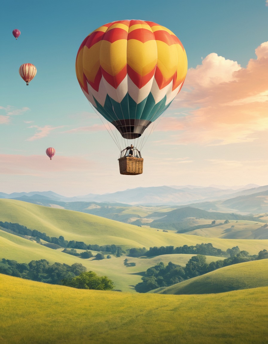 scenic, hot air balloon, adventure, countryside, peaceful, nature