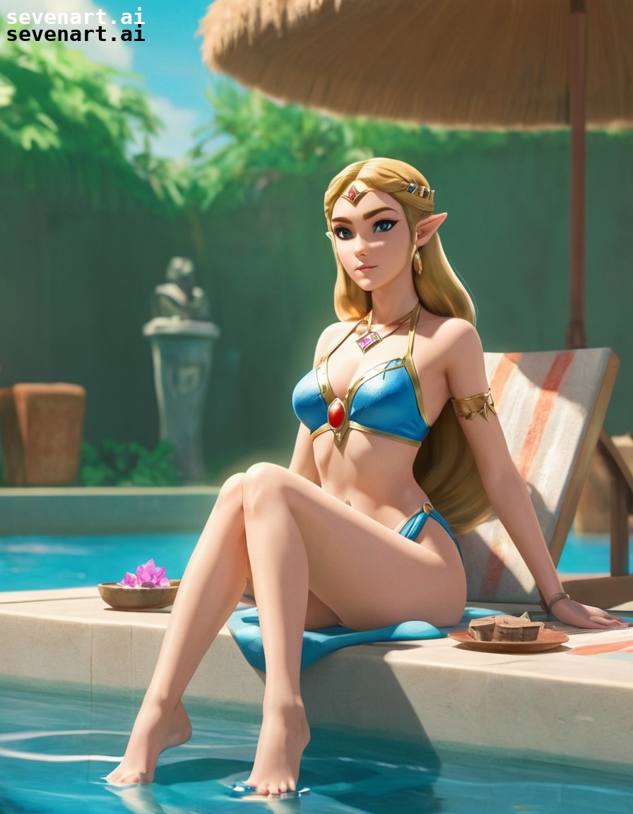 princess zelda, the legend of zelda, poolside, bikini, relaxation, games, girls from games