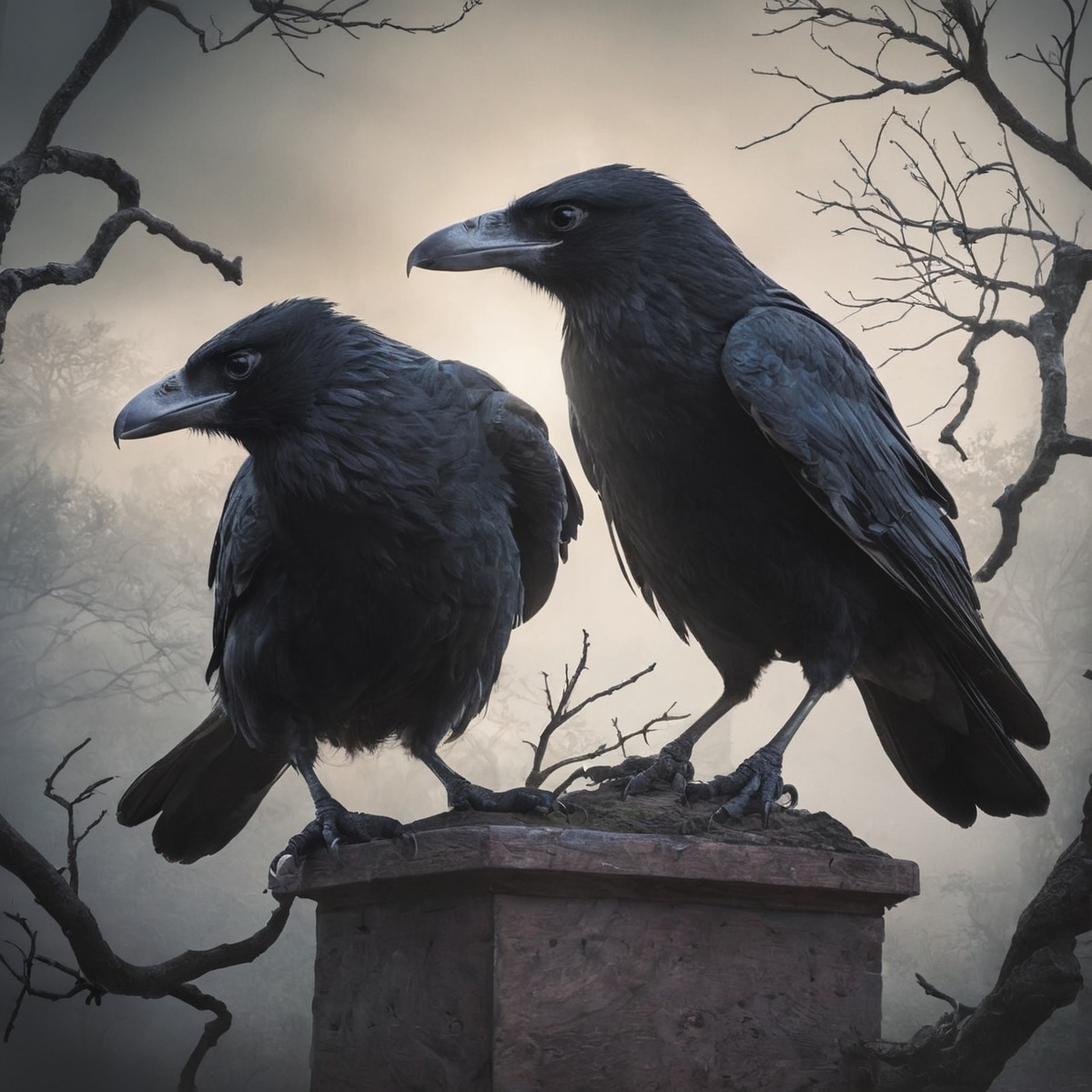 digitalart, bird, dreamup, gothic, digitalpainting, animal, wildlife, ravens, ai_art