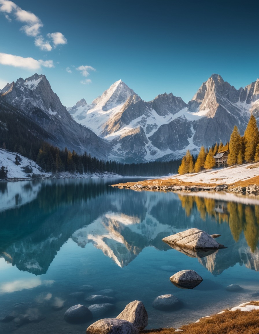 mountain range, snow-capped, alpine lake, reflection, nature