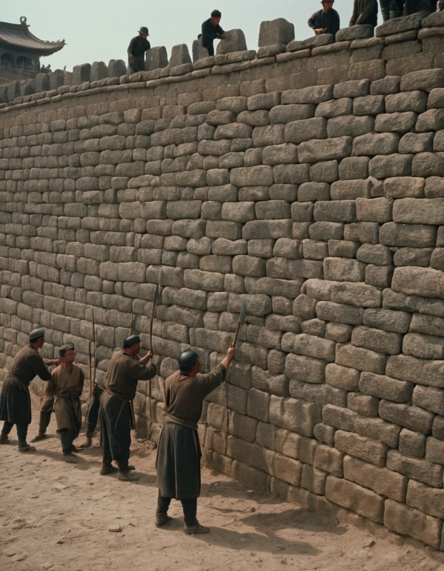 ancient men, defensive wall, city defense, ancient china, 300 bc, construction, collaboration