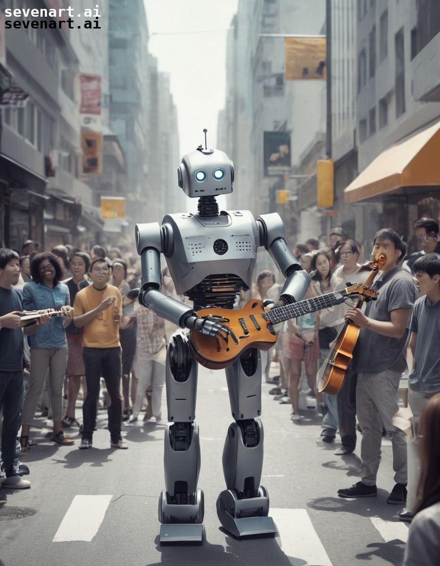 robot, street performer, music, technology, entertainment, robots