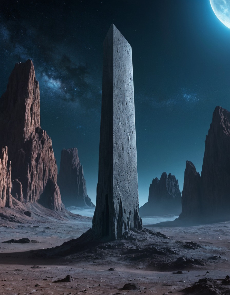 space, monolith, moon, mysterious, distant, alien technology