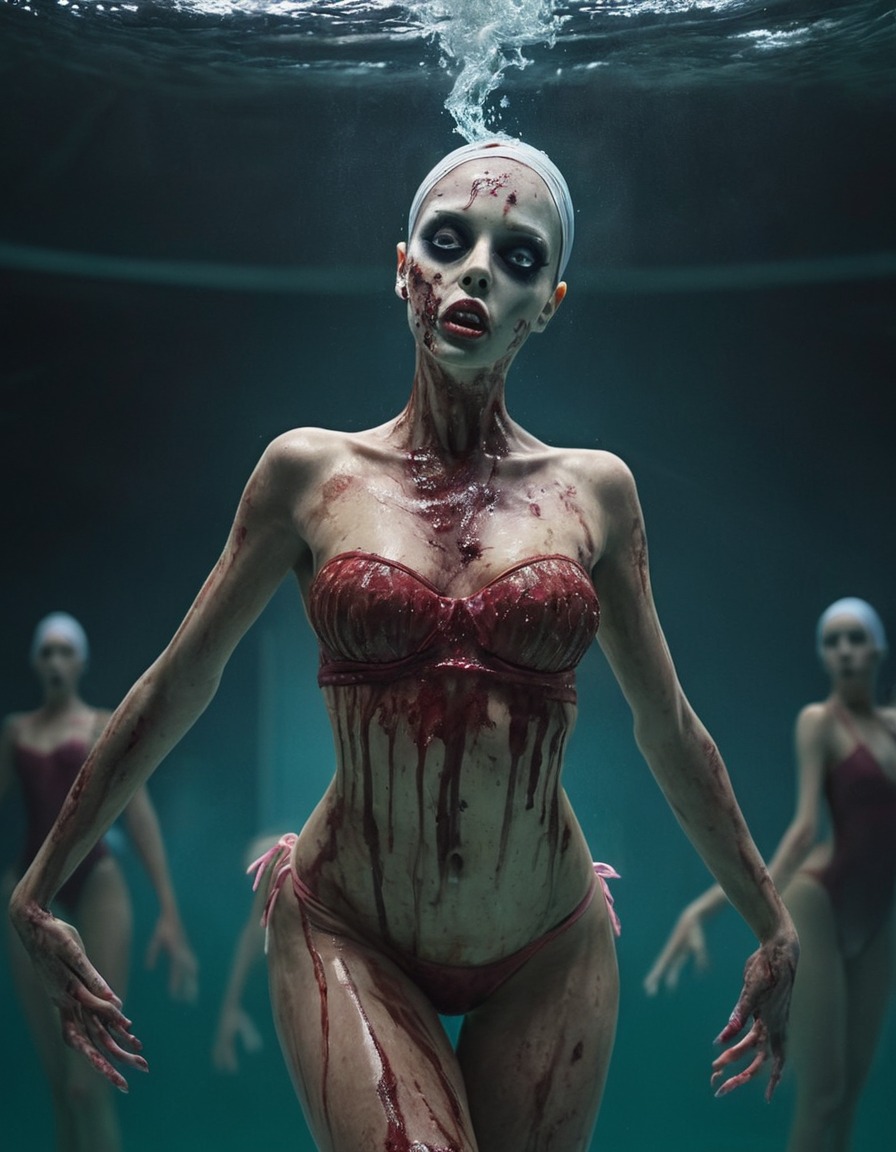 zombie, synchronized swimming, competition, horror, sports